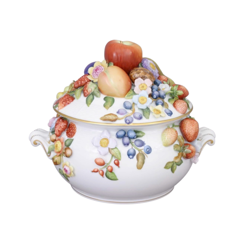 Soup tureen with flower and fruit