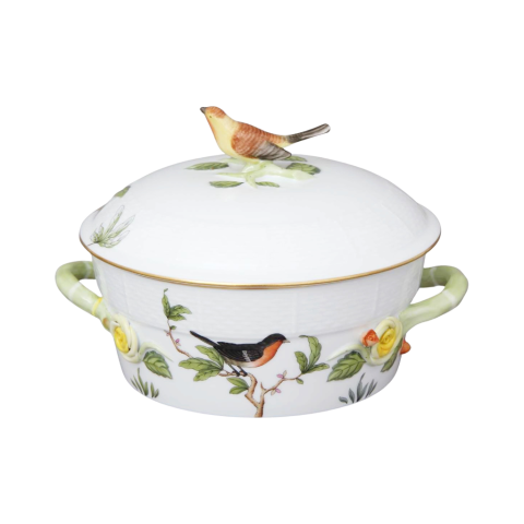Vegetable dish, bird knob