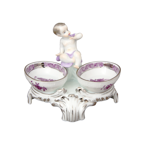 Twin salt cellar, putto knob