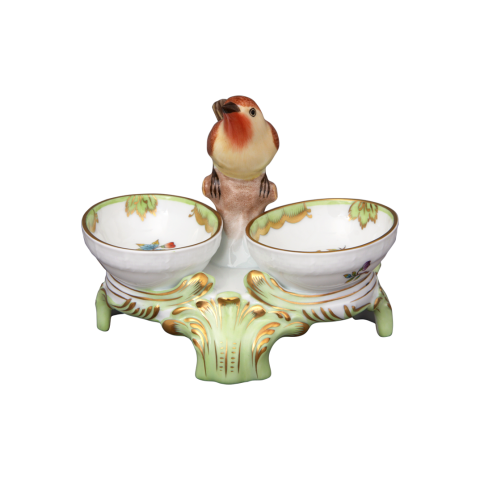 Twin salt cellar, bird knob