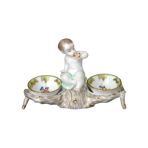 Twin salt cellar, putto knob