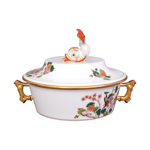 Vegetable dish, dolphin knob