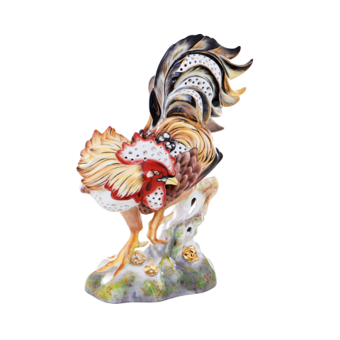 Rooster, openwork, with flowers