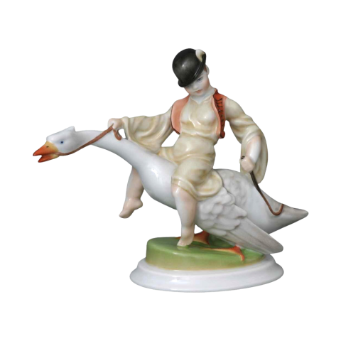 Small boy, riding a goose