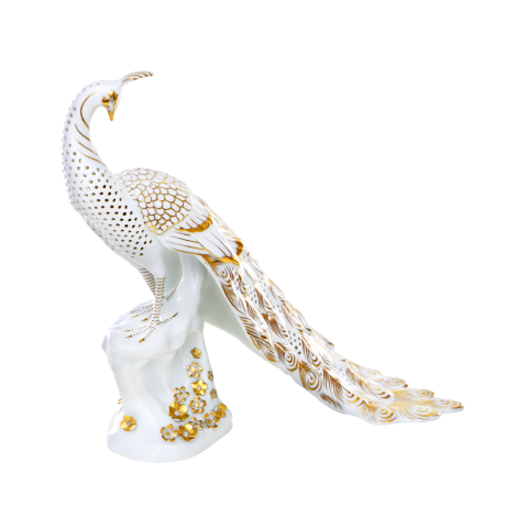 Peacock, openwork, with flowers