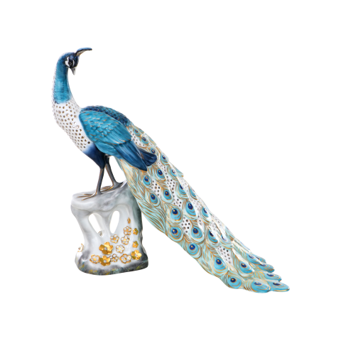 Peacock, openwork, with flowers